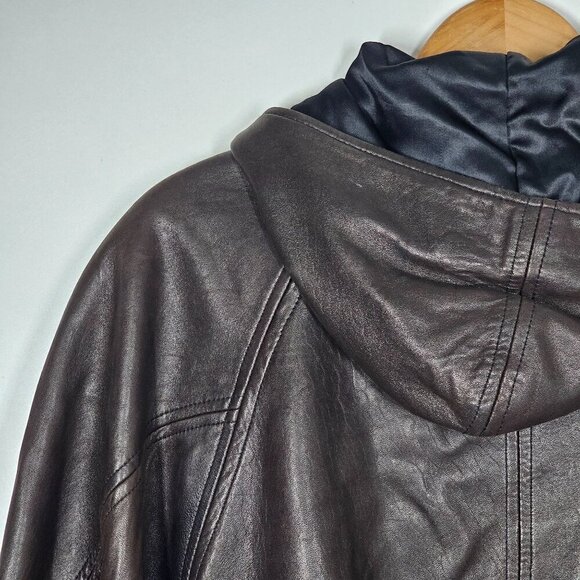 Andrew Marc Addition Geniune Leather Hoodie Jacket‎ Full Zip Brown Men's Medium - Picture 8 of 14
